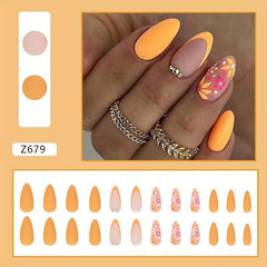 24pcs Yellow Retro Flower False Nails for Women
