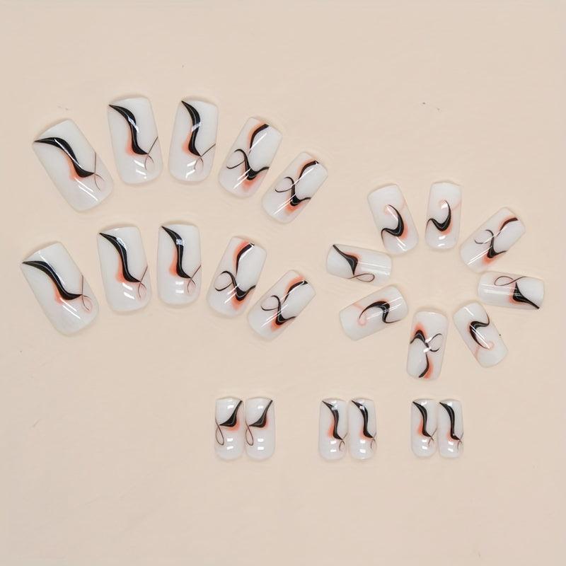 24pcs Full Cover Press On Nails Orange Swirl Daily & Special Occasions