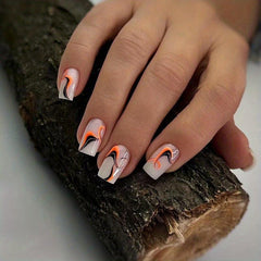 24pcs Full Cover Press On Nails Orange Swirl Daily & Special Occasions