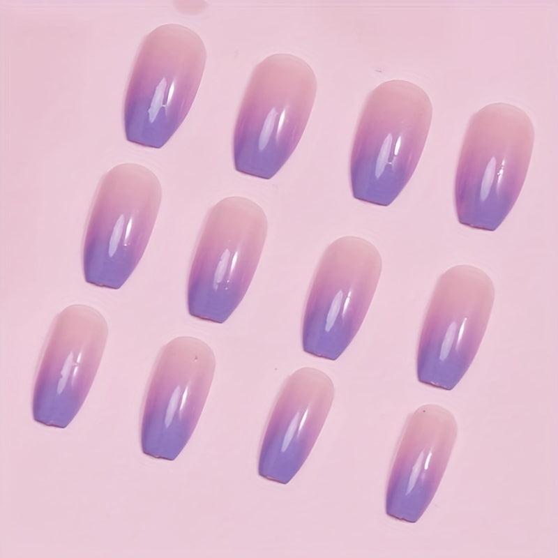 24pcs Gradient Purple Ballerina Press On Nails Medium Length Acrylic False Nails