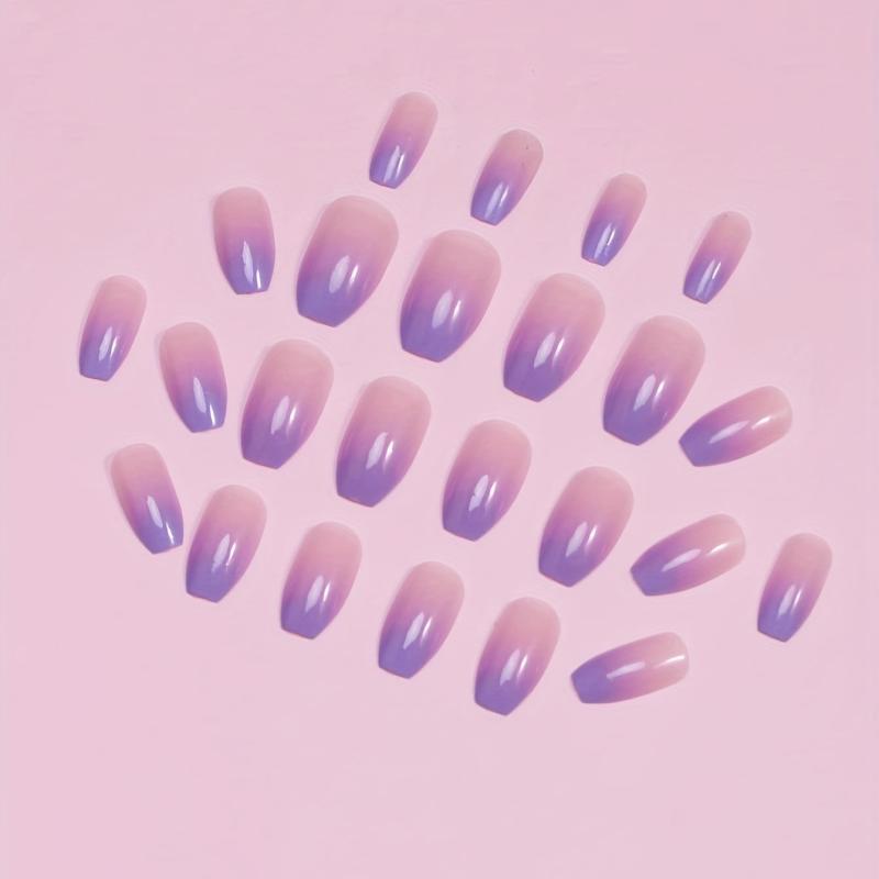 24pcs Gradient Purple Ballerina Press On Nails Medium Length Acrylic False Nails