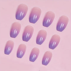 24pcs Gradient Purple Ballerina Press On Nails Medium Length Acrylic False Nails