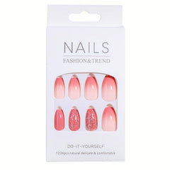24pcs Nude Pink Gradient Press On Nails with Glitter Sequins