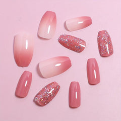 24pcs Nude Pink Gradient Press On Nails with Glitter Sequins