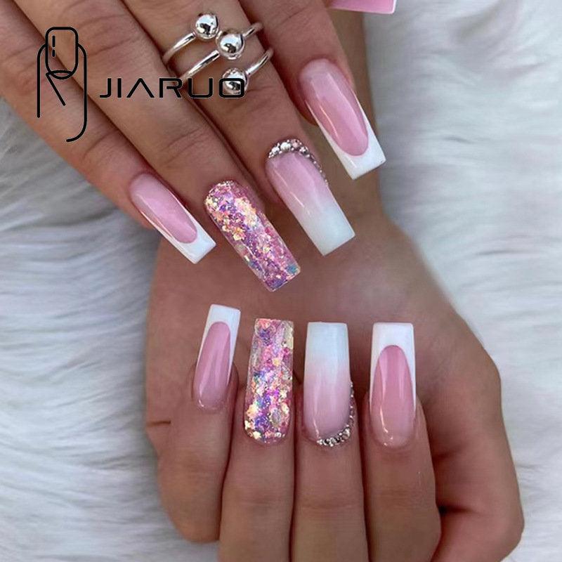 24pcs Jiaruo Gradual Long Ballet Flashing Spicy Girl Press On Nails