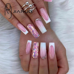 24pcs Jiaruo Gradual Long Ballet Flashing Spicy Girl Press On Nails
