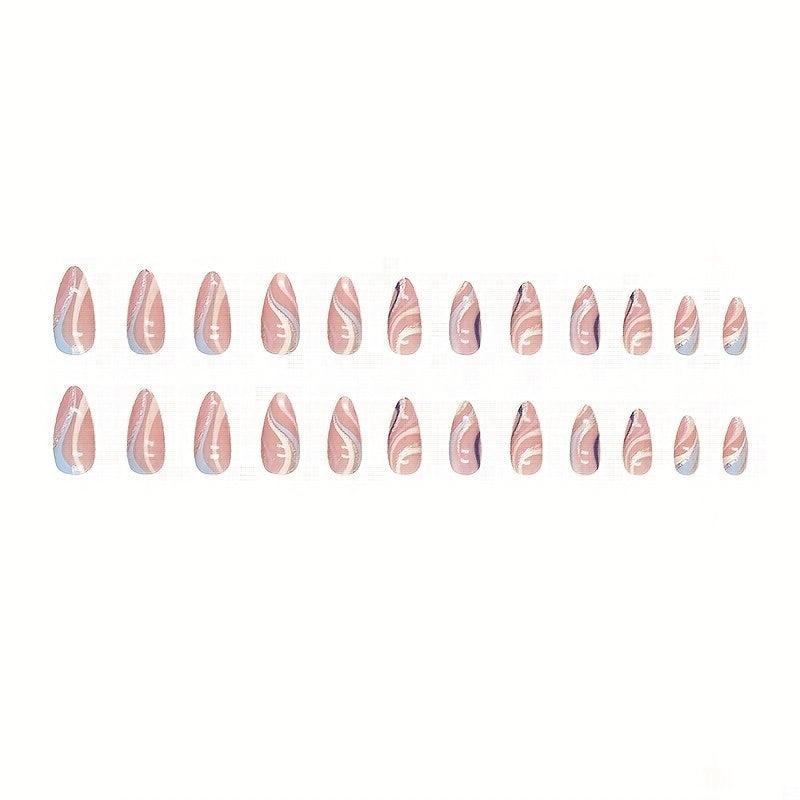 24pcs Almond Press On Nails Swirl European American Style False Nails