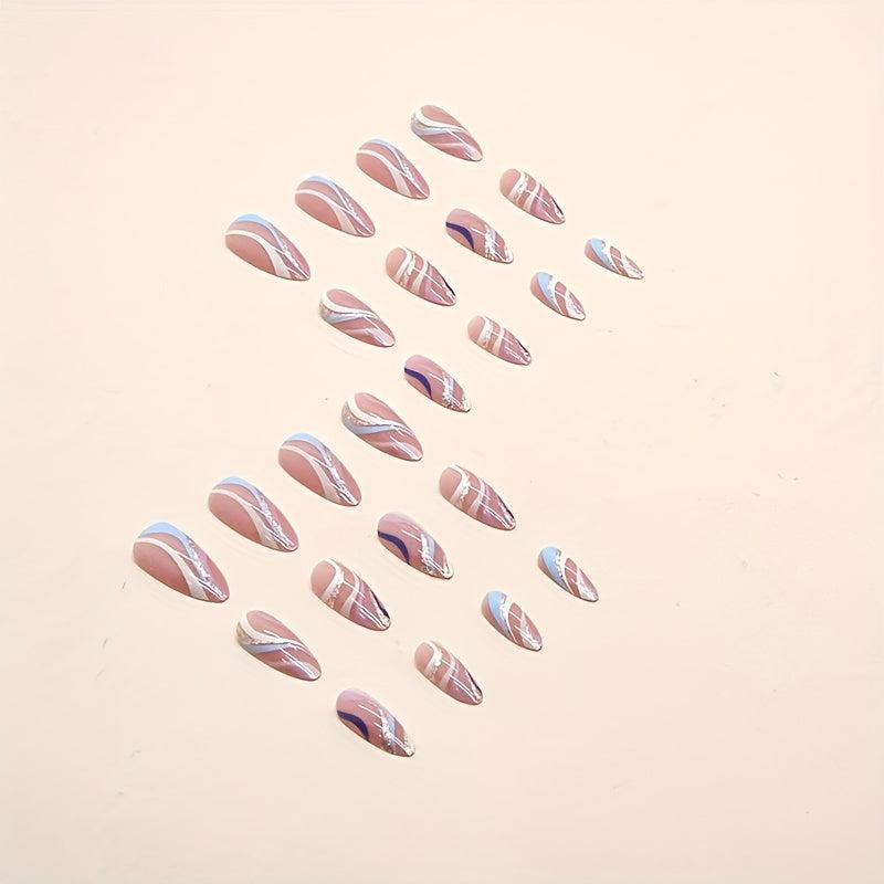24pcs Almond Press On Nails Swirl European American Style False Nails