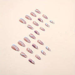 24pcs Almond Press On Nails Swirl European American Style False Nails