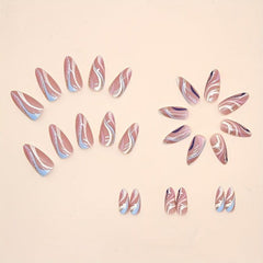 24pcs Almond Press On Nails Swirl European American Style False Nails