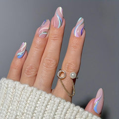 24pcs Almond Press On Nails Swirl European American Style False Nails
