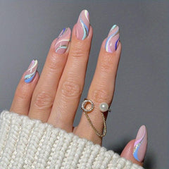 24pcs Almond Press On Nails Swirl European American Style False Nails