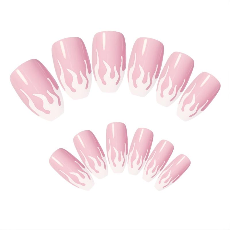 24 pcs Pink Flame False Nails DIY French Finger Nails for Women Girls