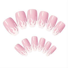 24 pcs Pink Flame False Nails DIY French Finger Nails for Women Girls