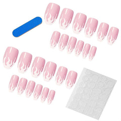 24 pcs Pink Flame False Nails DIY French Finger Nails for Women Girls