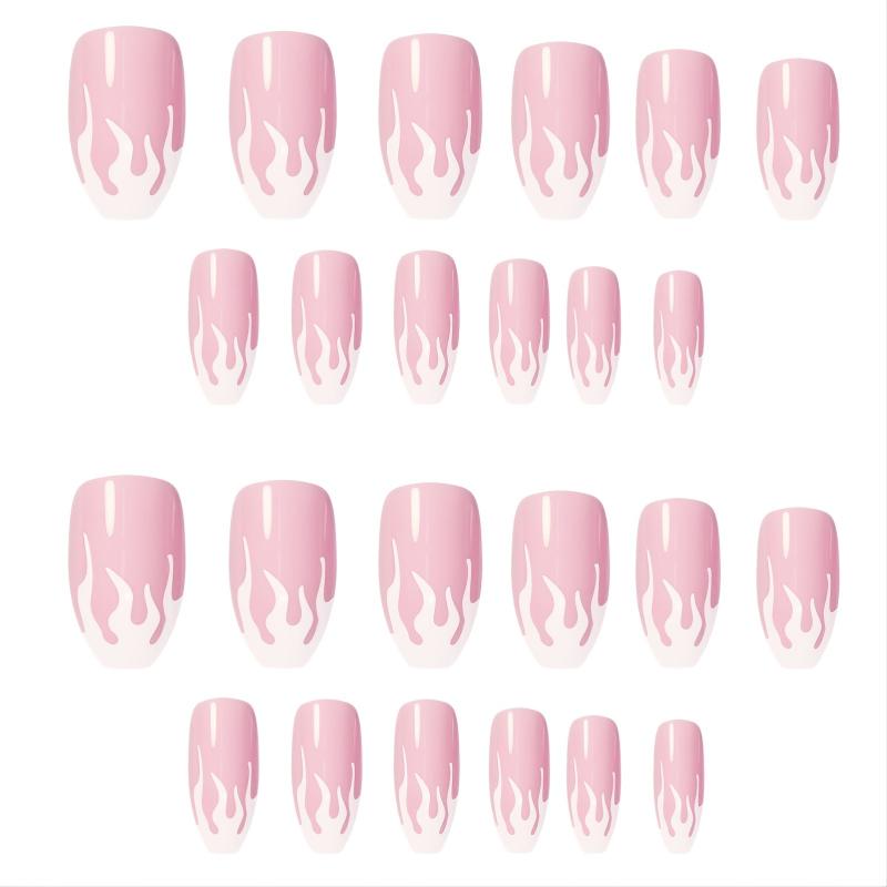 24 pcs Pink Flame False Nails DIY French Finger Nails for Women Girls