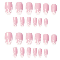 24 pcs Pink Flame False Nails DIY French Finger Nails for Women Girls