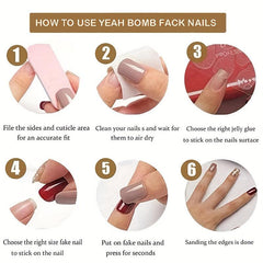 24 Pcs Milky Square Reusable False Nail Set with Nail File - Short Length