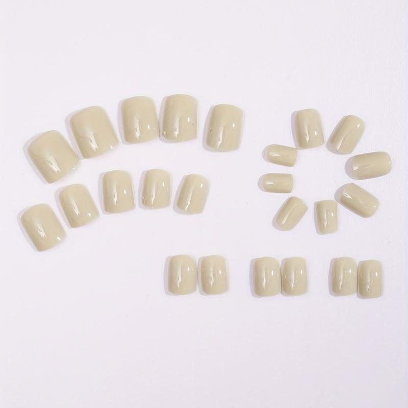 24 Pcs Milky Square Reusable False Nail Set with Nail File - Short Length