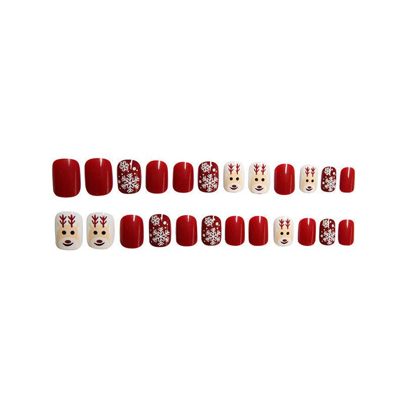 Snowflake Red Christmas Press On Nails Glitter Elk False Nails