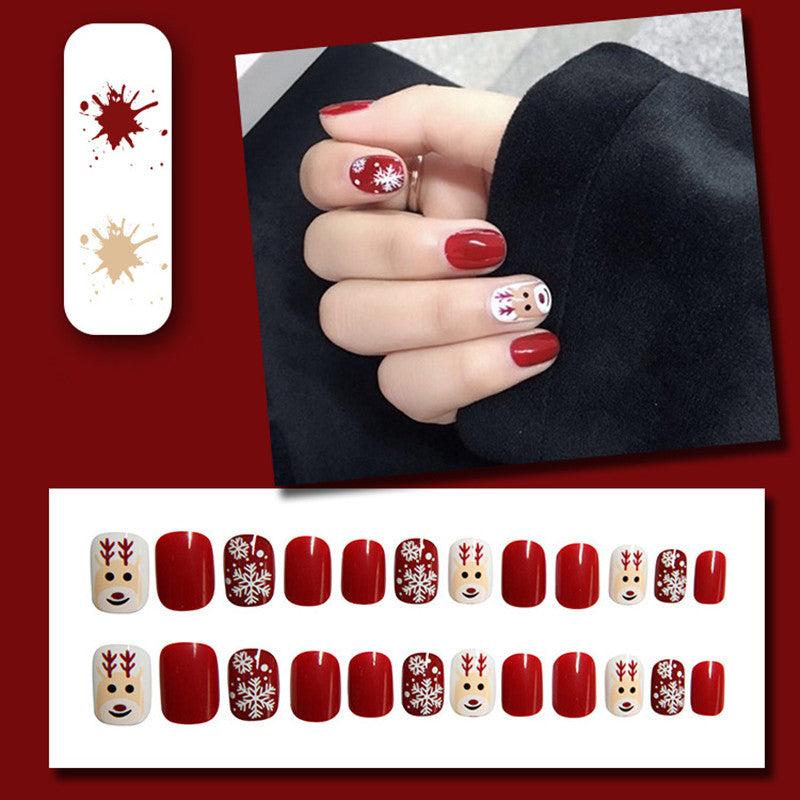 Snowflake Red Christmas Press On Nails Glitter Elk False Nails