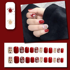 Snowflake Red Christmas Press On Nails Glitter Elk False Nails