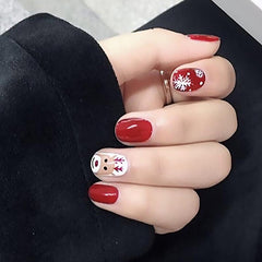 Snowflake Red Christmas Press On Nails Glitter Elk False Nails