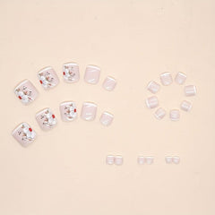 24pcs Nude Pink Square False Toenails with Flower - Summer French Tip
