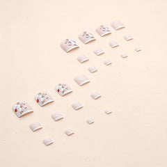 24pcs Nude Pink Square False Toenails with Flower - Summer French Tip