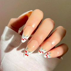 Pink Almond Press On Nails Yellow Tip Lemon Pattern Short Full Cover False Nails