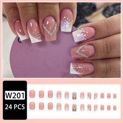 24pcs Glitter French Tip Press On Nails with Rhinestones