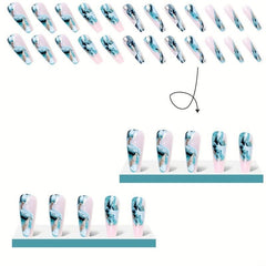 24pcs Emerald Green Ballerina Press On Nails with Gold Foil Full Coverage