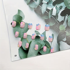 24pcs Daisy Press On Nails Matte Pink Square Acrylic False Nails