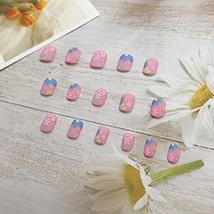 24pcs Daisy Press On Nails Matte Pink Square Acrylic False Nails