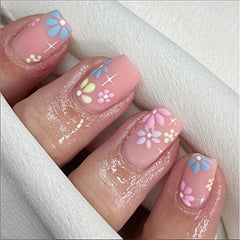 24pcs Daisy Press On Nails Matte Pink Square Acrylic False Nails