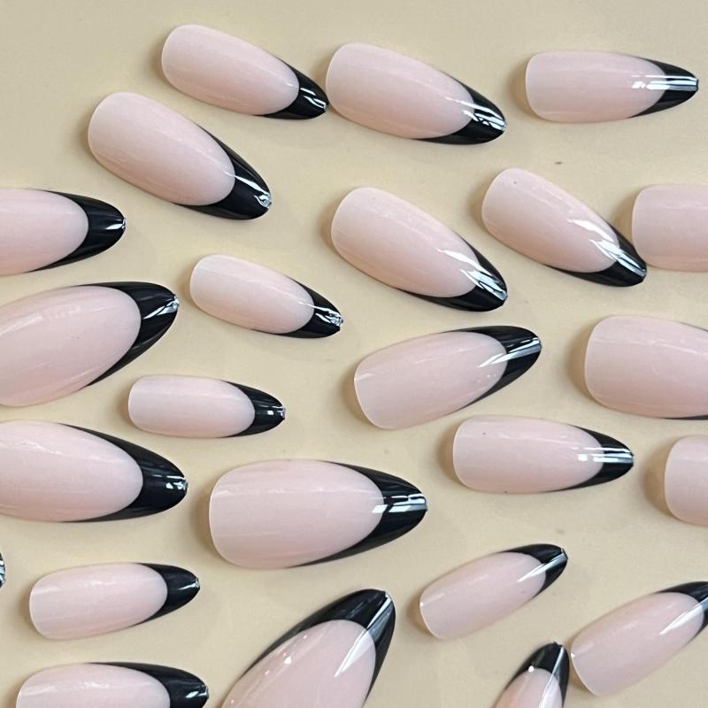 24pcs French Nude Tip Press On Nails Short Almond Oval Acrylic False Nail Tips