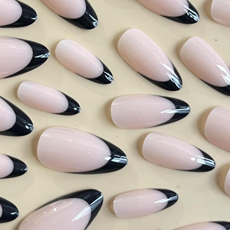 24pcs French Nude Tip Press On Nails Short Almond Oval Acrylic False Nail Tips