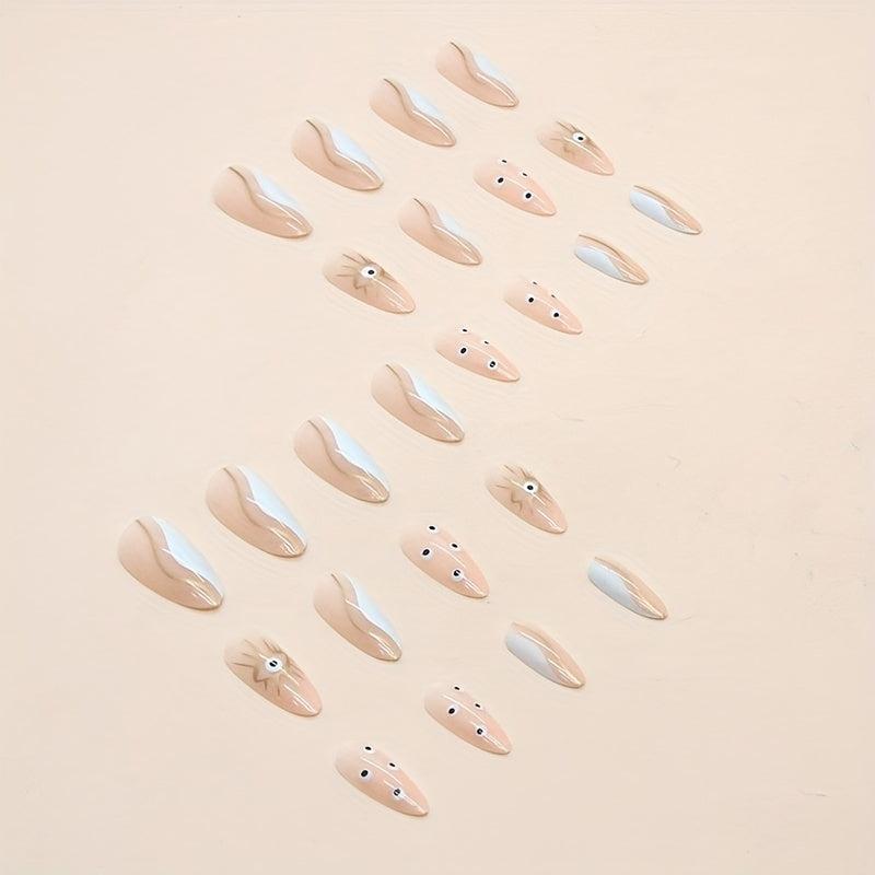 24pcs Almond Press On Nails Mystery Eyes Glitter Nude Women Girls