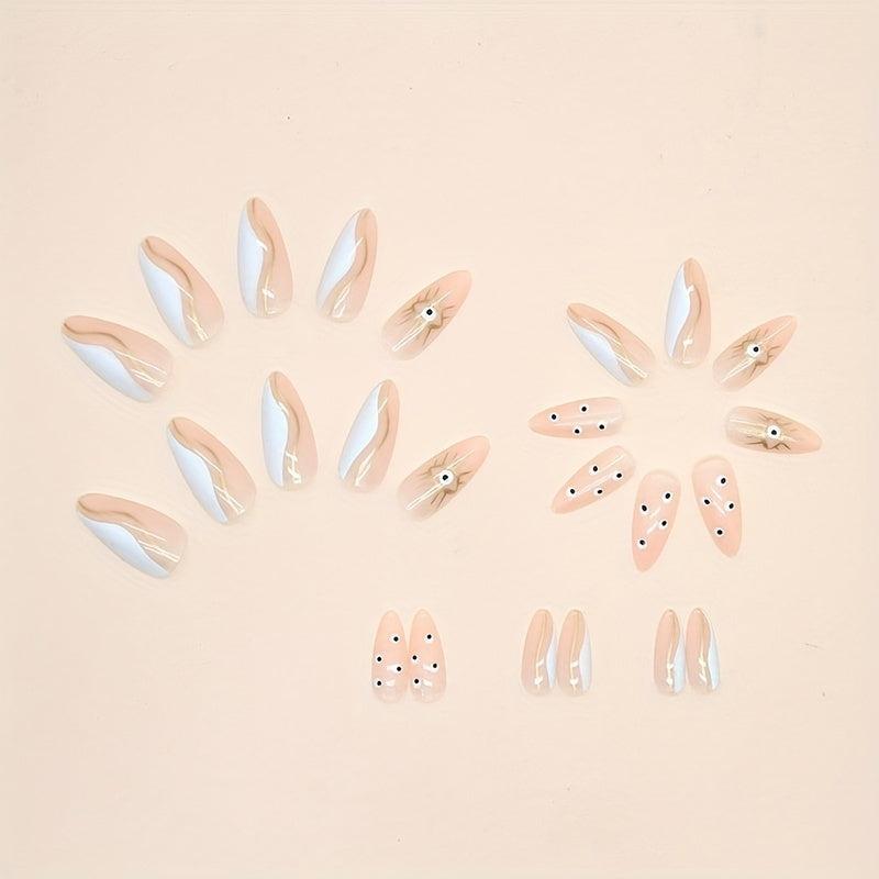 24pcs Almond Press On Nails Mystery Eyes Glitter Nude Women Girls