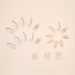 24pcs Almond Press On Nails Mystery Eyes Glitter Nude Women Girls