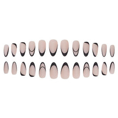 Matte Almond Shape Press On Nails Set with Art Stripes - 24 pcs