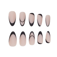 Matte Almond Shape Press On Nails Set with Art Stripes - 24 pcs