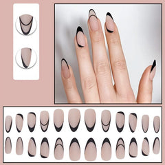 Matte Almond Shape Press On Nails Set with Art Stripes - 24 pcs