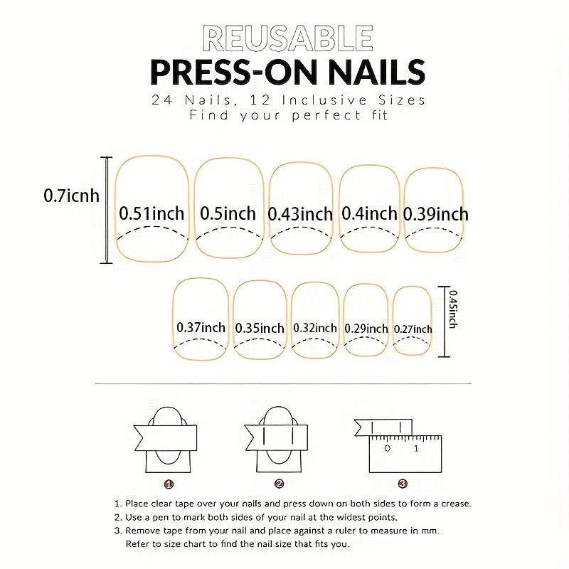 24 Pcs French Tip Press On Nails Matte/Glossy Finish Short Square Shape