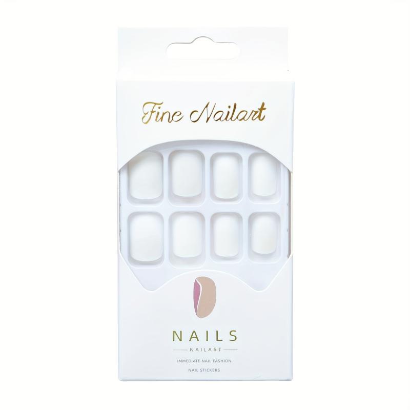 24 Pcs French Tip Press On Nails Matte/Glossy Finish Short Square Shape