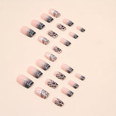 24pcs Butterfly Press On Nails with Line & Glue