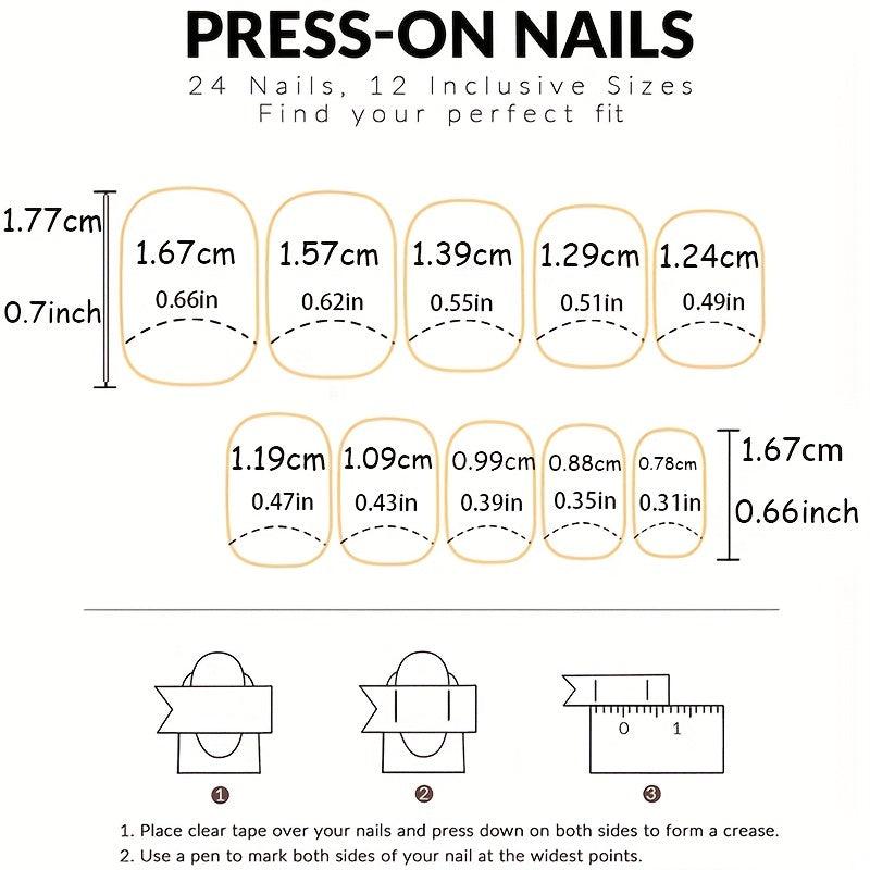 24pcs Marble Print French Press On Nails Golden Foil Medium Square Acrylic Nails