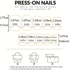 24pcs Marble Print French Press On Nails Golden Foil Medium Square Acrylic Nails