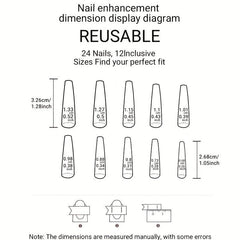 Long Coffin Press On Nails Pink Nude Glossy False Nails French Tip 24pcs