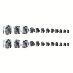 24pcs Square Press On Toe Nails Punk Mirror Chameleon Silver False Toe Nails